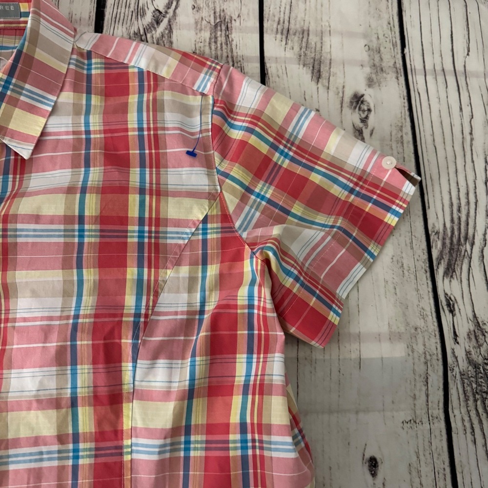 Foxcroft Womens 14 Red Plaid Wrinkle Free Fitted Short Sleeve Button Down Shirt - Picture 4 of 8